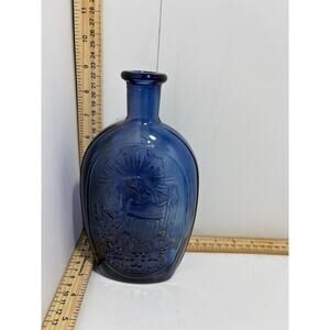 Vintage TWD Cobalt Blue Glass Historical Eagle & Shield Pictorial Flask